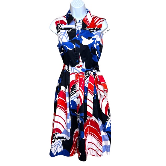 Sz 6 P Talbots Red White & Blue Button Down Dress - Picture 3 of 6